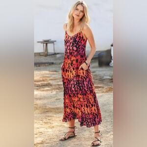 Peruvian Connection Boardwalk Slip Dress In Black Hot Pink Orange Size Large